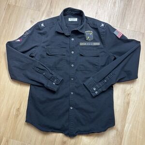 Y2K Military Inspired Express Button Down Long Sleeve With Patches Men's Medium